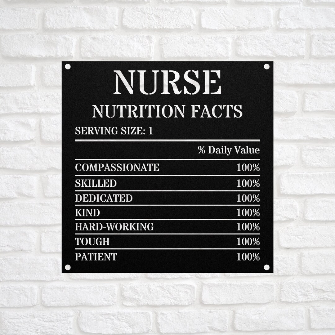 Nurse Nutrition Facts Sign Nurse Definition Metal Plaque Etsy