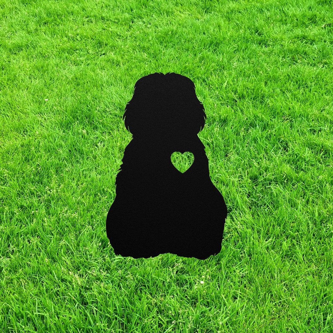 Old English Sheepdog Yard Statue Dog Memorial Wind Chime Outdoor Garden Art Decor Remembrance