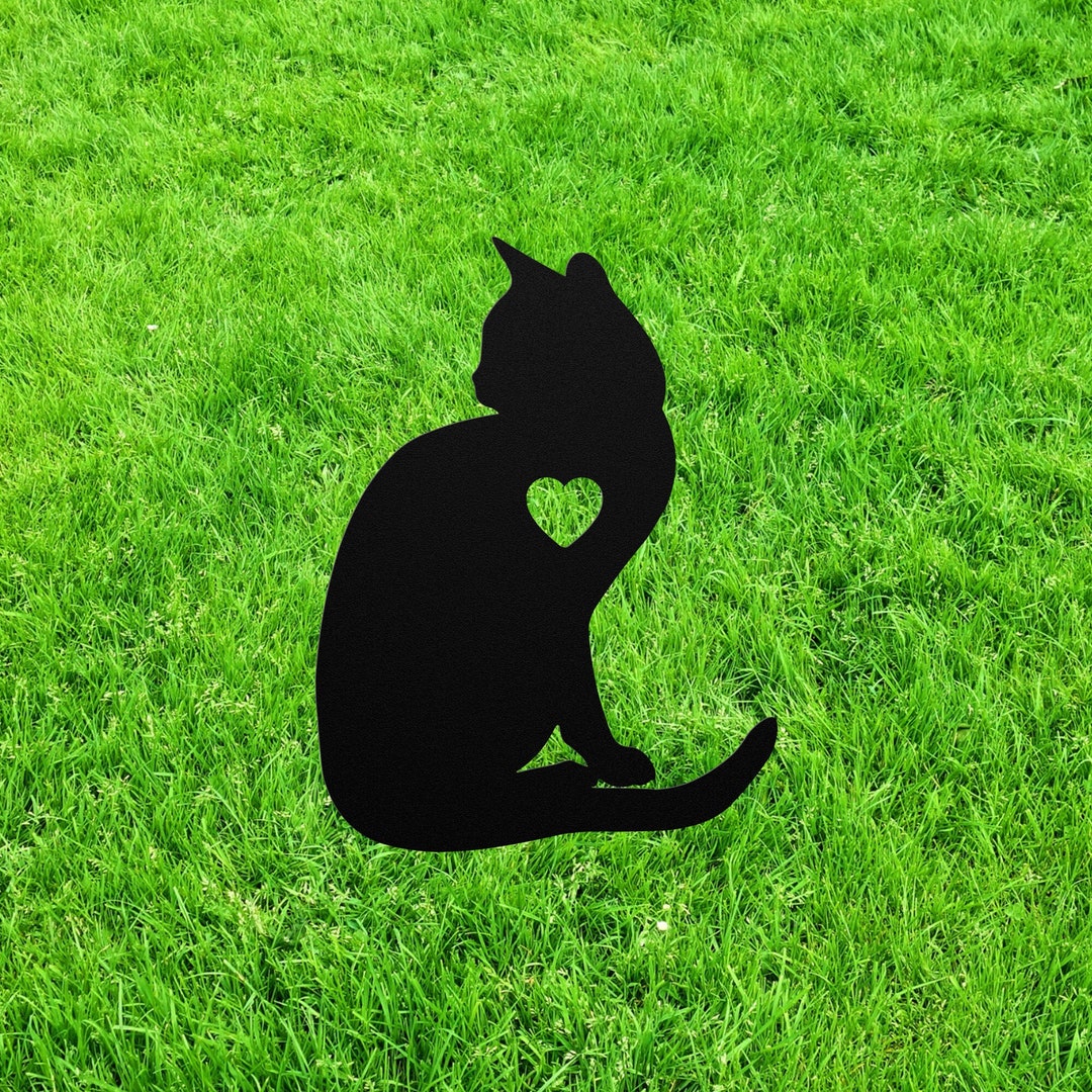 Personalized Cat Garden Statue Stake, Custom Black Cat Outdoor Yard Art