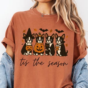 Boston Terrier Halloween Shirt, Boston Terrier Fall Tshirt Dog Trick Or Treat Spooky Season T shirt Costume T-shirt Pumpkin Coffee Tee