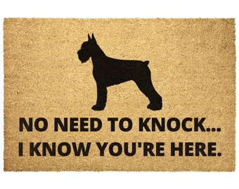 Giant Schnauzer Doormat No Need To Knock I Know You Are Here Funny Giant Schnauzer Ears Up Coir Doormat Door Mat Entry Rug Housewarming Gift