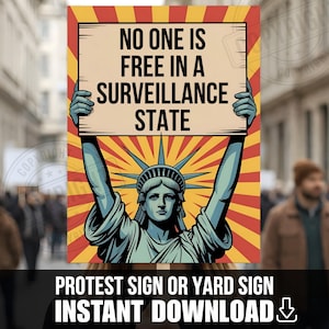 Övervakningsstat Anti-flock protestskylt eller gårdsskylt UTSKRIVBAR Inga kungar Anti Trump för mars motstå fascism digital nedladdning