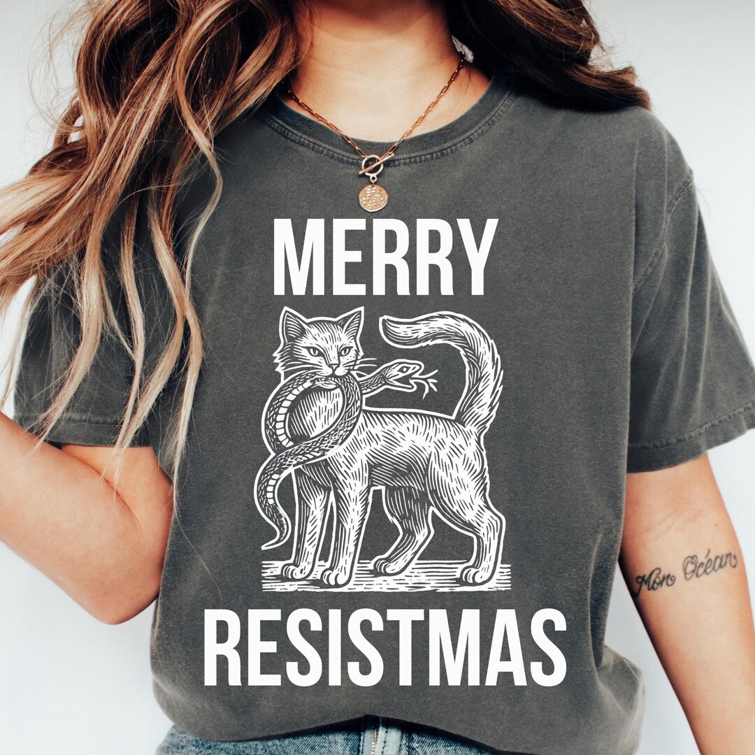 Resistmas Rabbit Anti Trump Merry Resistmas Shirt Tread Cat Resist Abolish ICE Subtle ...