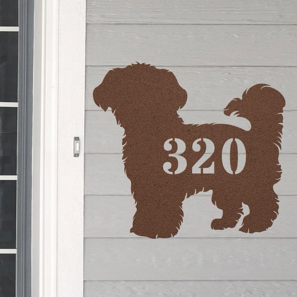 Personalized Morkie Address House Number Sign Metal Wall Art, Custom Family Name Silhouette Plaque Monogram Metal Sign Sculpture