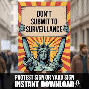 Ingen övervakning, anti-flock protestskylt eller gårdsskylt, UTSKRIFTBAR, inga kungar, anti-Trump, rösta, frågor, motstå fascism, digital nedladdning