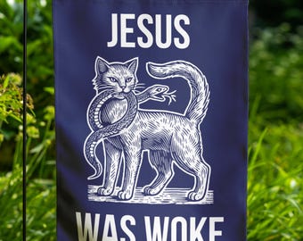 Jesus Woke Garden House Flag, Progressive Christian Social Justice Human Rights Liberal Leftist Socialist, Funny Anti Trump Trump