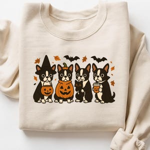 Boston Terrier Halloween Sweatshirt, Boston Terrier Fall Sweatshirt Dog Trick Or Treat Spooky Season Costume T-shirt Pumpkin Coffee b