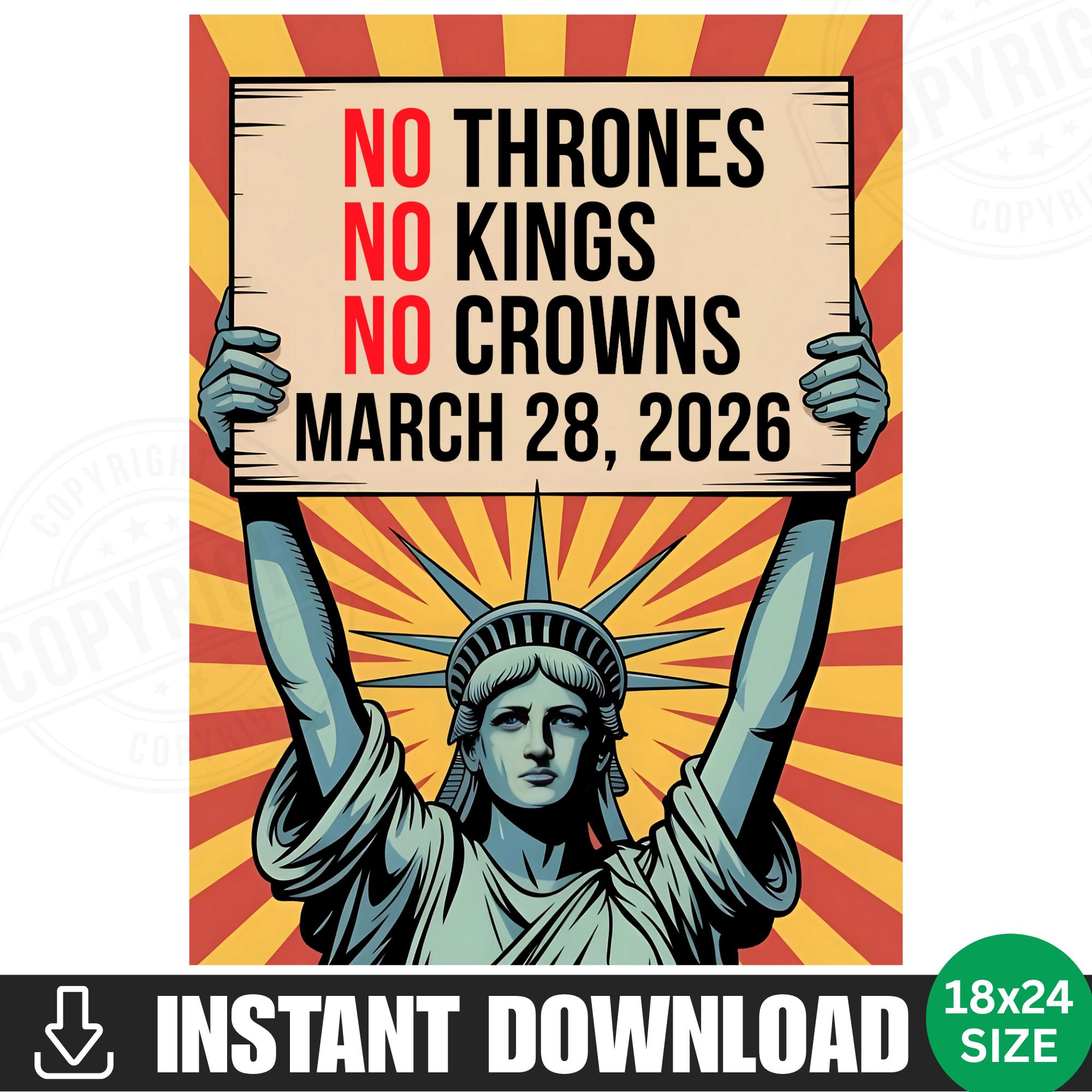 No Kings No Thrones Protest Sign PRINTABLE No Kings Anti Trump Poster ...