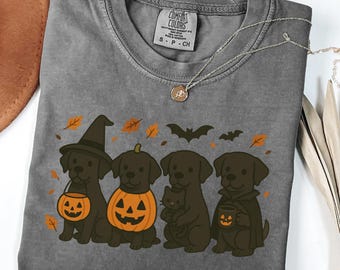 Black Labrador Retriever Halloween Shirt, Black Lab Fall Tshirt Dog Trick Or Treat Spooky Season T shirt Costume T-shirt Pumpkin Coffee c