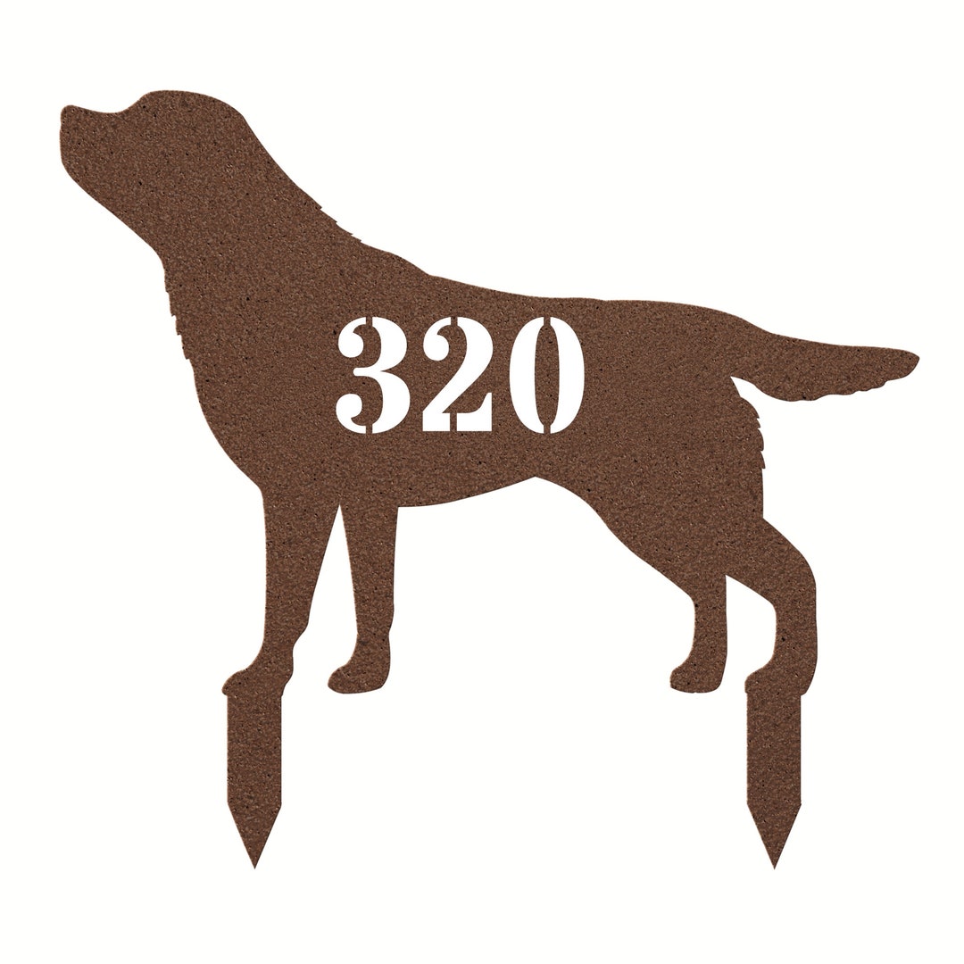Labrador House Number Sign Yard Address Plaque Garden Lawn Stake Metal