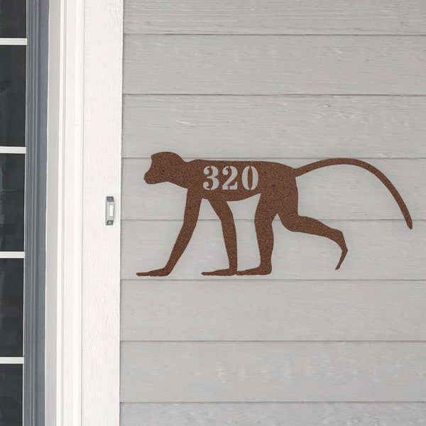 Personalized Monkey Address House Number Sign Metal Wall Art, Custom Family Name Silhouette Plaque Monogram Metal Sign Sculpture