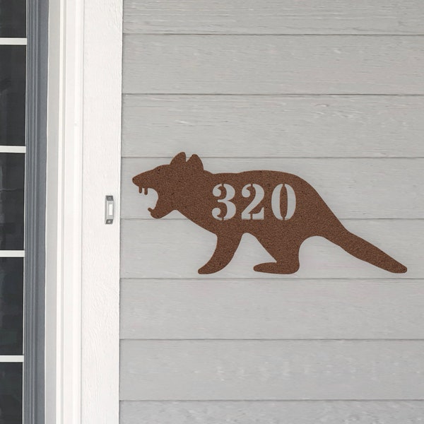 Personalized Tasmanian Devil Address House Number Sign Metal Wall Art, Custom Family Name Silhouette Plaque Monogram Metal Sign Sculpture