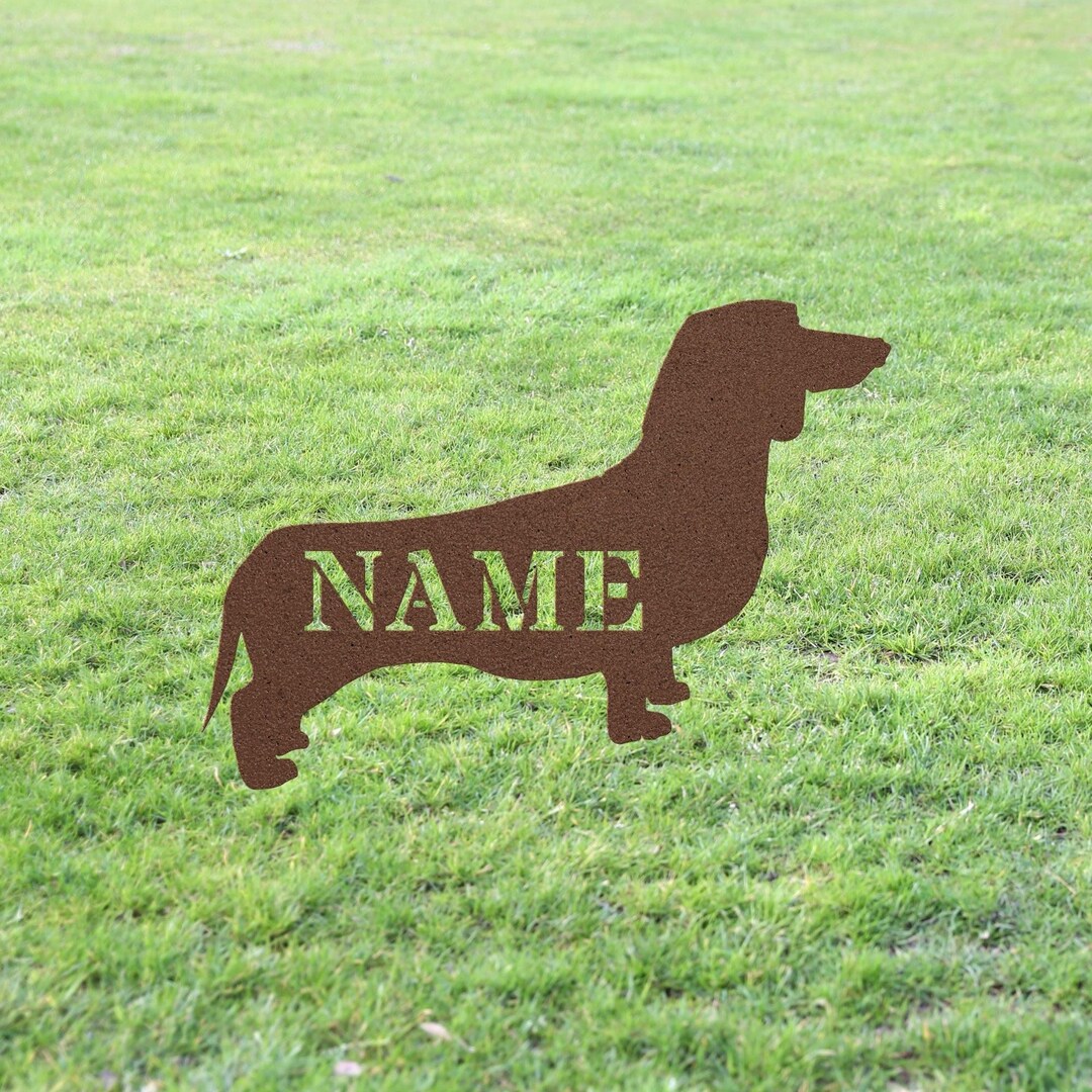 Personalized Sausage Dog Copper Metal Silhouette Garden Statue Stake