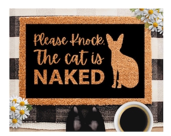 Please Knock the Cats is Naked Doormat, Cat Welcome Mat Gift for Sphynx Sphynix Owner Pet Lover Custom Personalized Doormat | Housewa