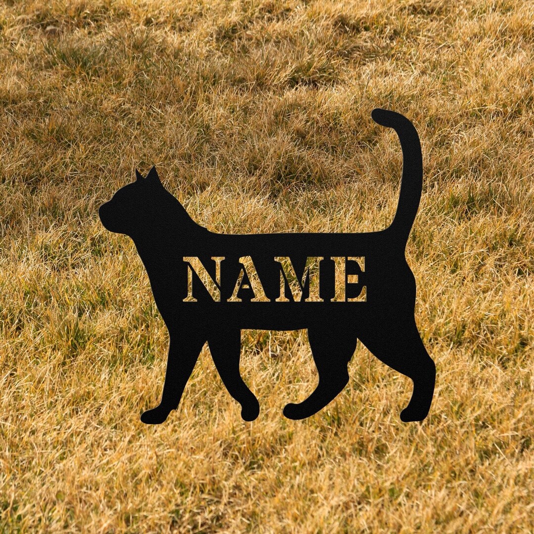 Personalized Cat Garden Statue Stake, Custom Black Cat Outdoor Yard Art