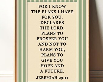 Jeremiah 29:11 Striped Bible Verse Print Wall Art, Christian Home Decor, Vintage Poster PHYSICAL PRINT