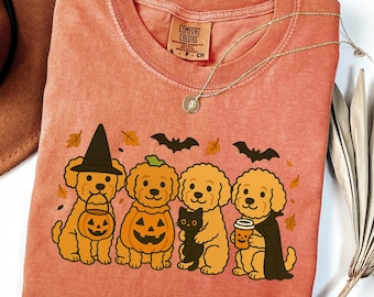 Goldendoodle Halloween Shirt, Goldendoodle Fall Tshirt Dog Trick Or Treat Spooky Season T shirt Costume T-shirt Pumpkin Coffee Tee b