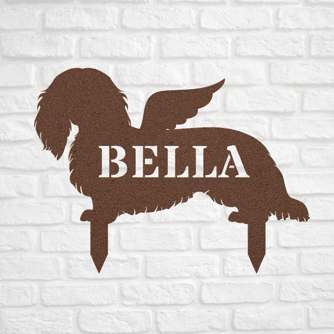 Long Haired Dachshund Copper Angel Wings Garden Statue Stake, Custom ...