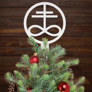 Leviathan Cross Tree Topper Demonic Holiday Home Decor  - White Metal Tree Topper