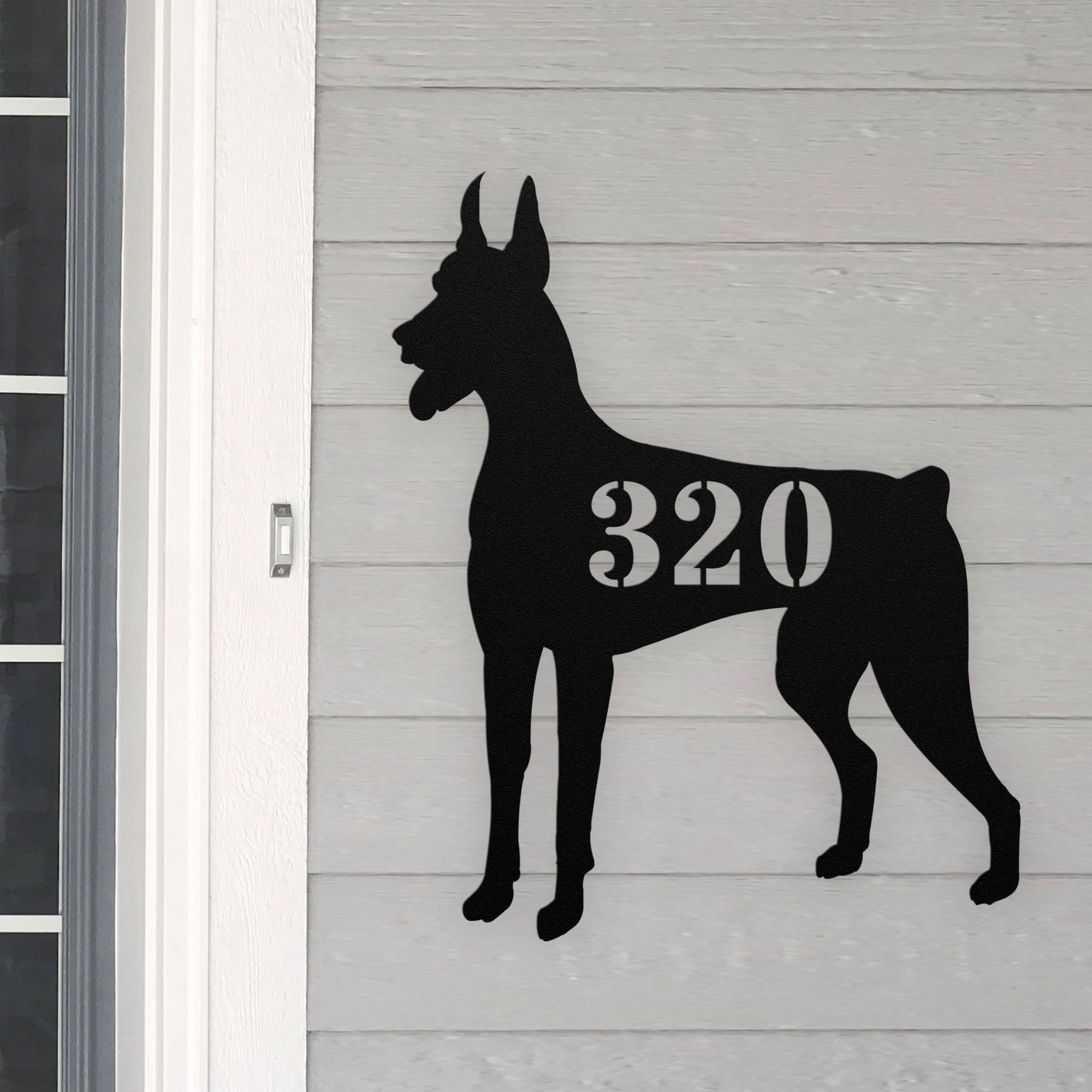 Personalized Doberman Address House Number Sign Doberman Pinscher Metal Wall Art, Custom Family Name Silhouette Plaque Monogram Metal Sign