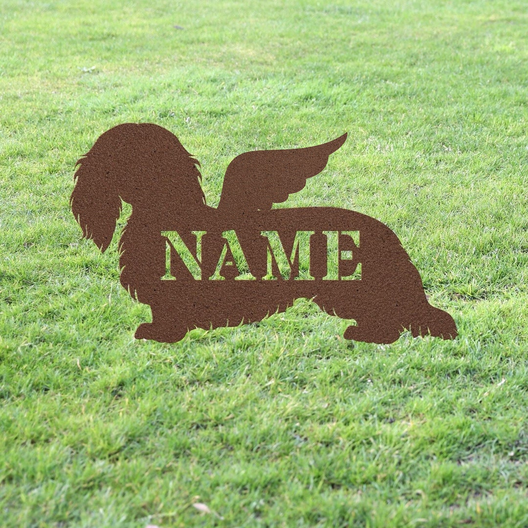 Long Haired Dachshund Copper Angel Wings Garden Statue Stake, Custom ...