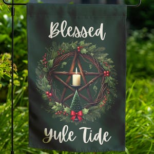 Winter Solstice Yard Flag Wheel of the Year Witch Sabbat Decor Double-sided Lawn Ornament Wiccan Gift for Outdoor Altar Pagan Garden Decor 1