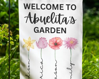 Abuelita Gift, Mother's Day Gift For Abuelita Birthday Gift, Personalized Abuelita Birth Month Flowers Garden Flag Custom Grandkids Name