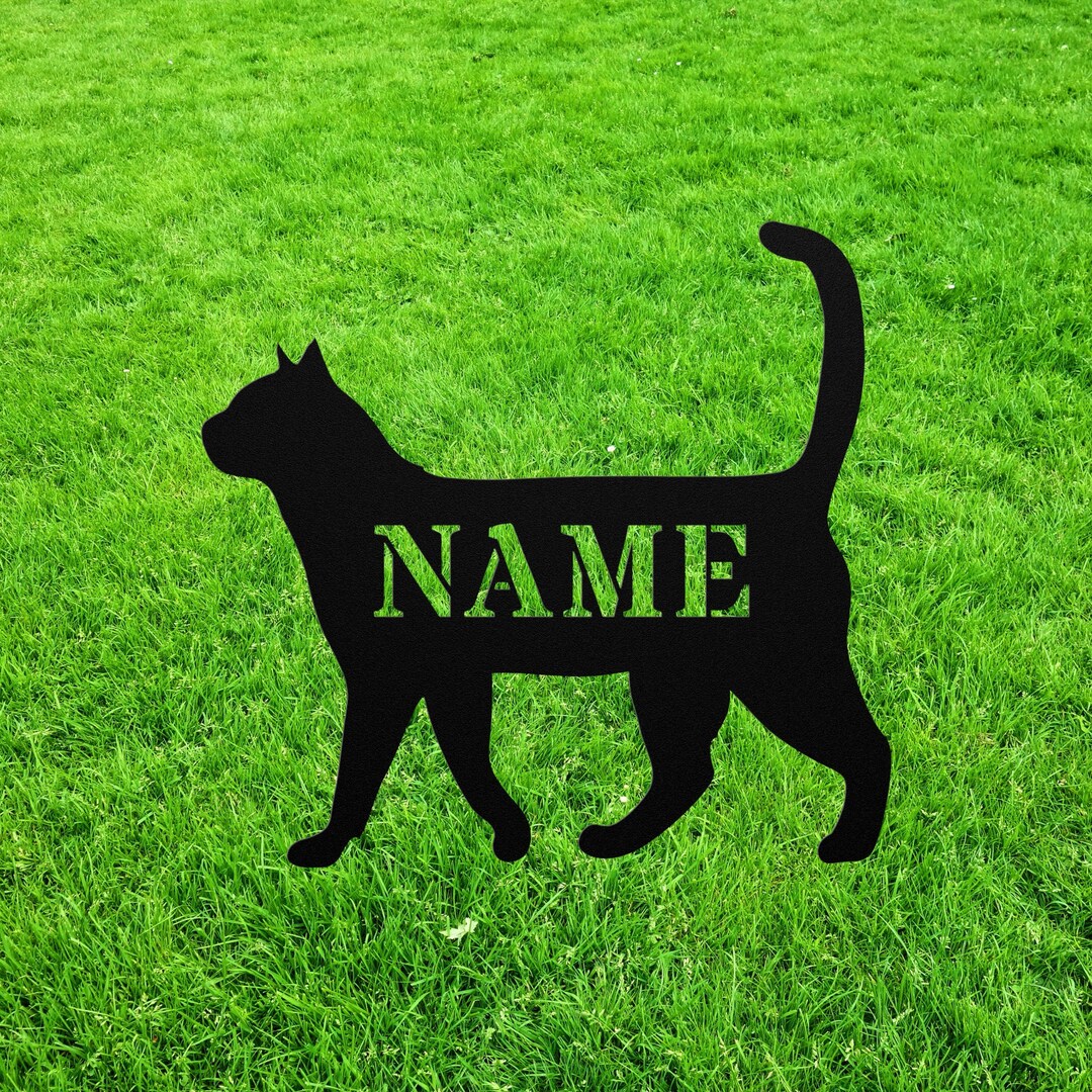 Personalized Cat Garden Statue Stake, Custom Black Cat Outdoor Yard Art