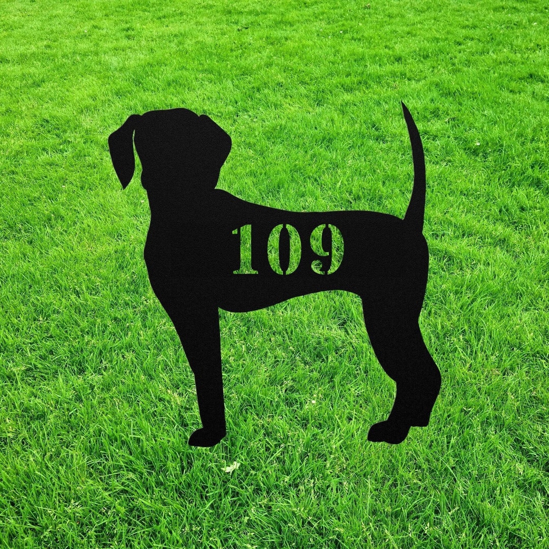 Beagle House Number Sign Yard Address Plaque Garden Lawn Stake Metal ...