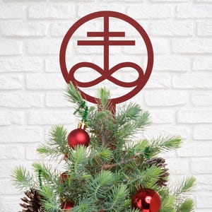 Leviathan Cross Tree Topper Demonic Holiday Home Decor  - Red Metal Tree Topper