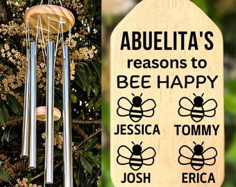 Abuelita Wind Chime, Gift For Abuelita Birthday Personalized Mother's Day Abuelita Gift Grandkids Names Grandparent's Day Christmas Gift