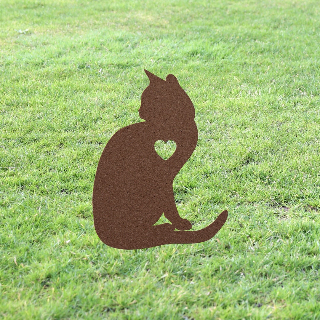 Personalized Cat Garden Statue Stake, Custom Black Cat Outdoor Yard Art
