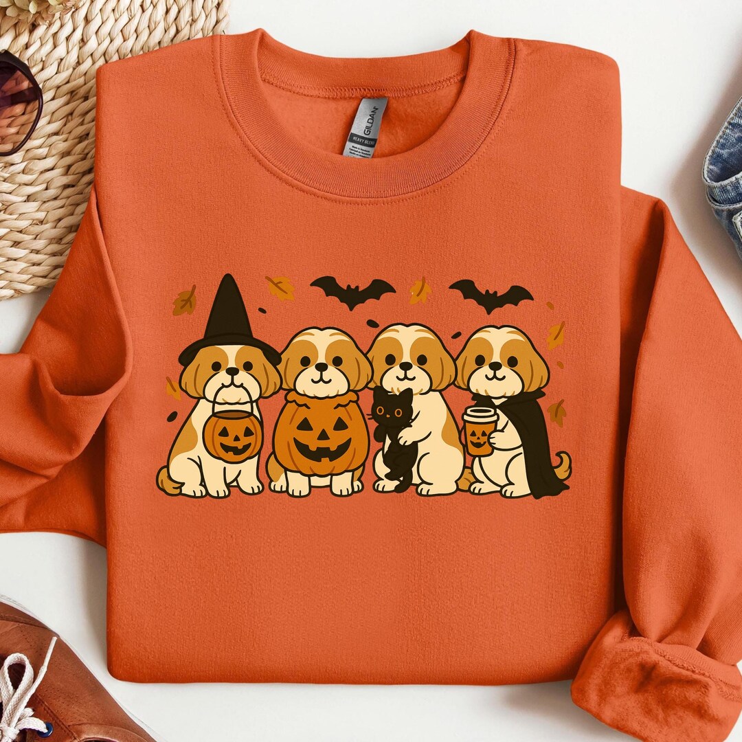 Shih Tzu Halloween Sweatshirt, Shih Tzu Fall Sweatshirt Dog Trick or ...