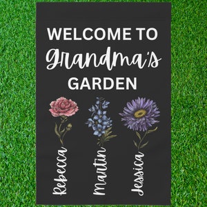 Grandma Gift, Mother&#39;s Day Gift For Grandma, Mimi Granny Birthday Gift, Personalized Grandma&#39;s Flowers Garden Flag, Custom Grandkids Name