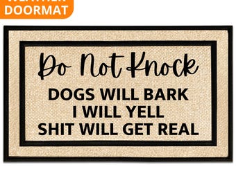 Do Not Knock Crazy Dog Funny Doormat | No Soliciting Front Door Sign | Funny Dog Doormat | Dog Lover Doormat Gift | Dog Owner Welcome Mat
