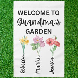 Grandma Gift, Mother&#39;s Day Gift For Grandma, Mimi Granny Birthday Gift, Personalized Grandma&#39;s Flowers Garden Flag, Custom Grandkids Name