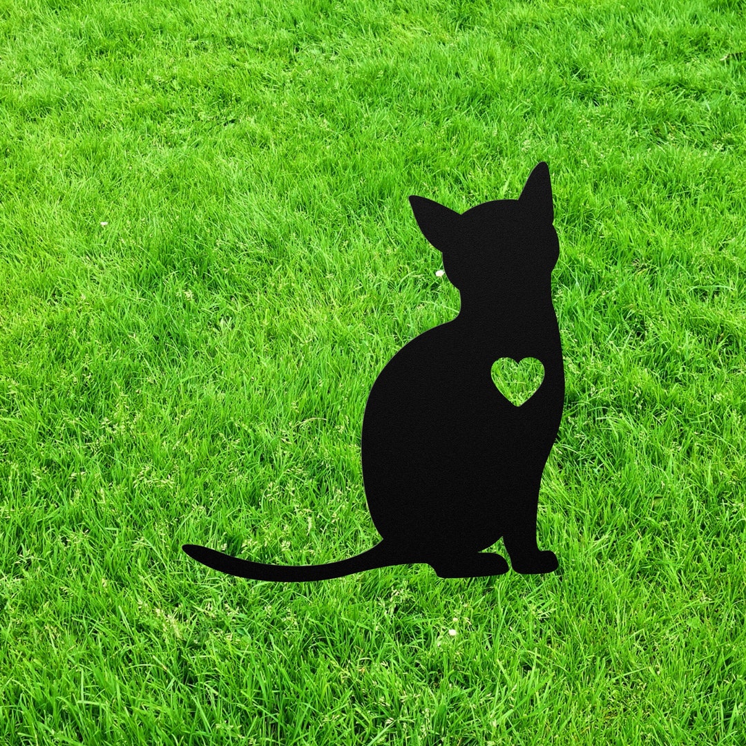 Personalized Cat Garden Statue Stake, Custom Black Cat Outdoor Yard Art