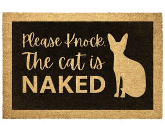 Please Knock the Cats is Naked Doormat, Cat Welcome Mat Gift for Sphynx Sphynix Owner Pet Lover Custom Personalized Doormat | Housewa