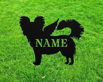 Long Haired Chihuahua Memorial Gift Statue Loss Angel Keepsake Metal Stake Sign Grave Marker Lawn Ornament Remembrance Sculpture