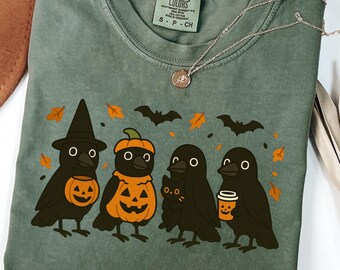 Crow Halloween Shirt, Crow Fall Tshirt Dog Trick Or Treat Spooky Season T shirt Costume T-shirt Pumpkin Coffee Tee