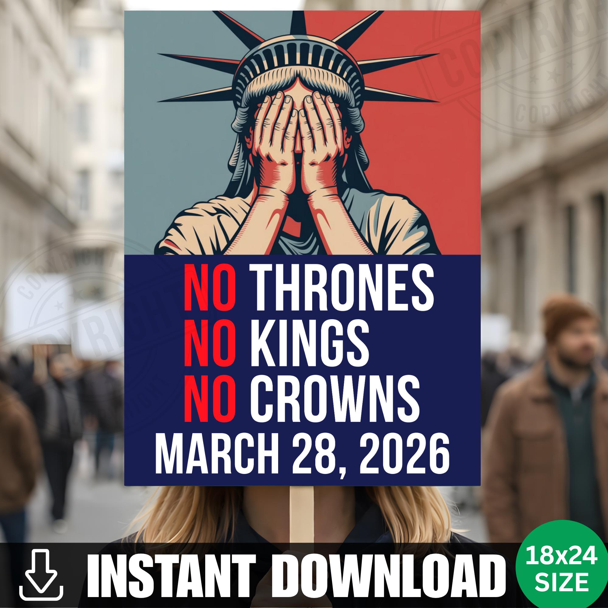 No Kings No Thrones Protest Sign PRINTABLE No Kings Anti Trump Poster ...