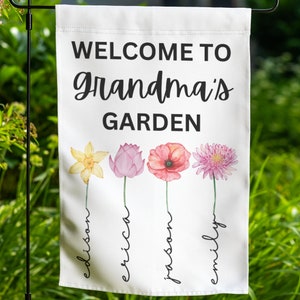 Grandma Gift, Mother&#39;s Day Gift For Grandma Birthday Gift, Personalized Grandma Birth Month Flowers Garden Flag Custom Grandkids Name