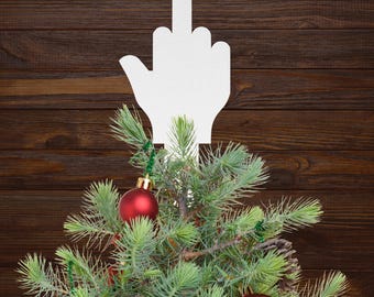 Middle Finger Christmas Trees Topper  - White Metal Tree Topper