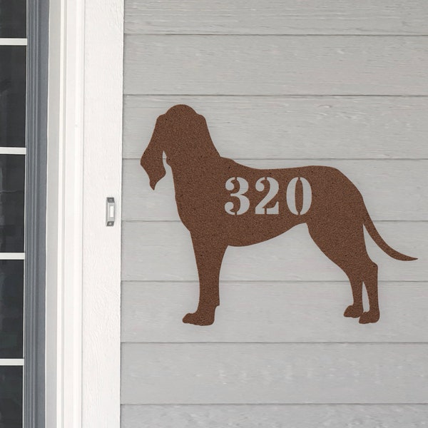 Personalized Black And Tan Coonhound Address House Number Sign Metal Wall Art, Custom Family Name Silhouette Plaque Monogram Metal Sculpture