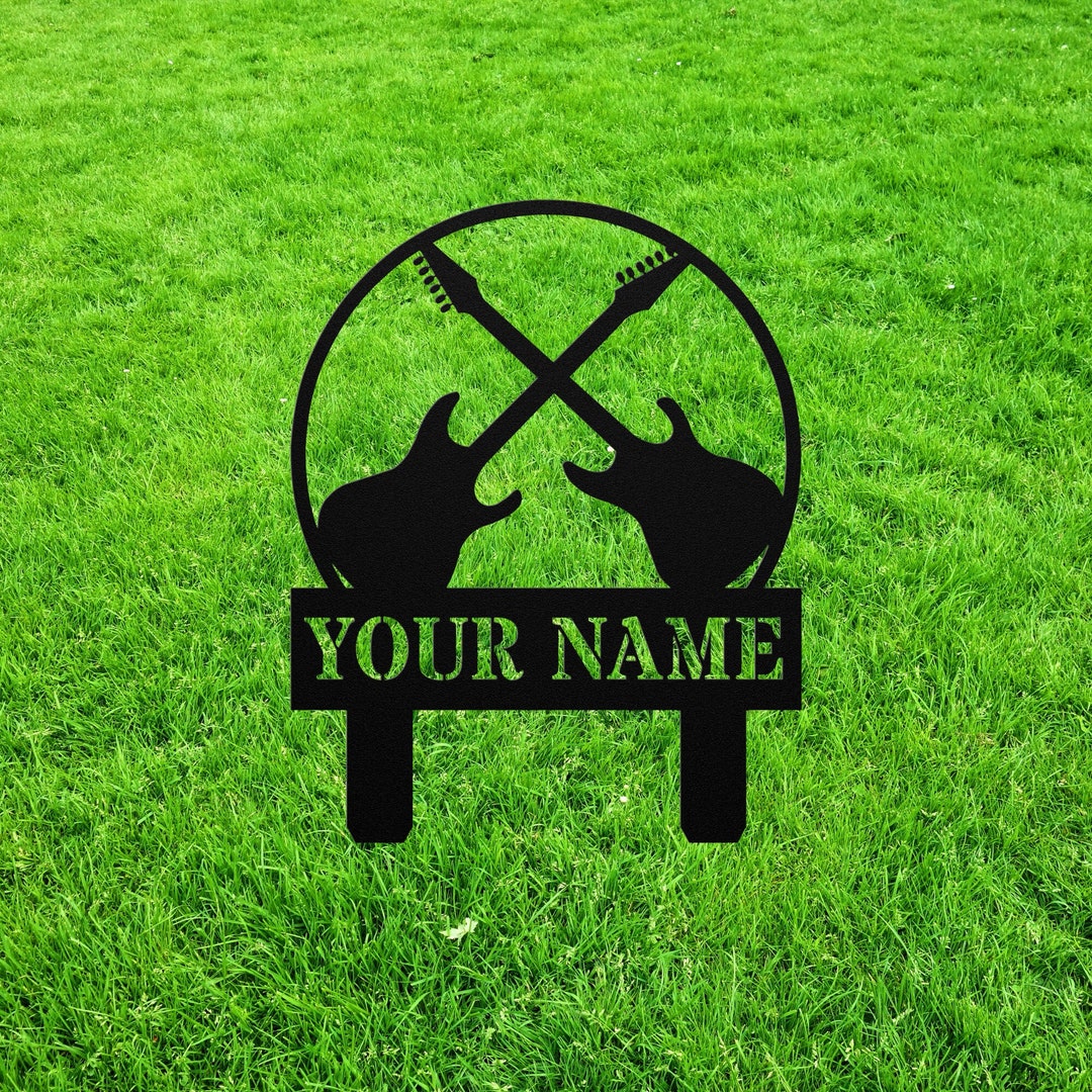 Custom Guitar Metal Yard Art Address Sign, Guitar Metal Wall Art Music