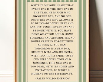 Ralph Waldo Emerson | Write it On Your Heart | Blue and White Poetry Wall Art Vintage | Modern Art Print for Entryway | Print or Canvas