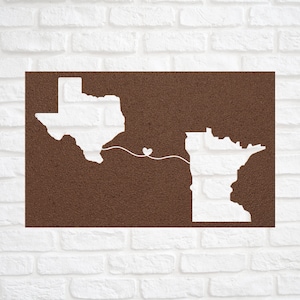 Texas Minnesota Metal Sign Minnesota Texas Wall Art Tx Mn Two State Maps Mn Tx Long Distance Moving Gift