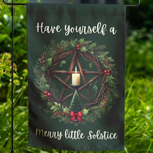 Winter Solstice Yard Flag Wheel of the Year Witch Sabbat Decor Double-sided Lawn Ornament Wiccan Gift for Outdoor Altar Pagan Garden Decor 3