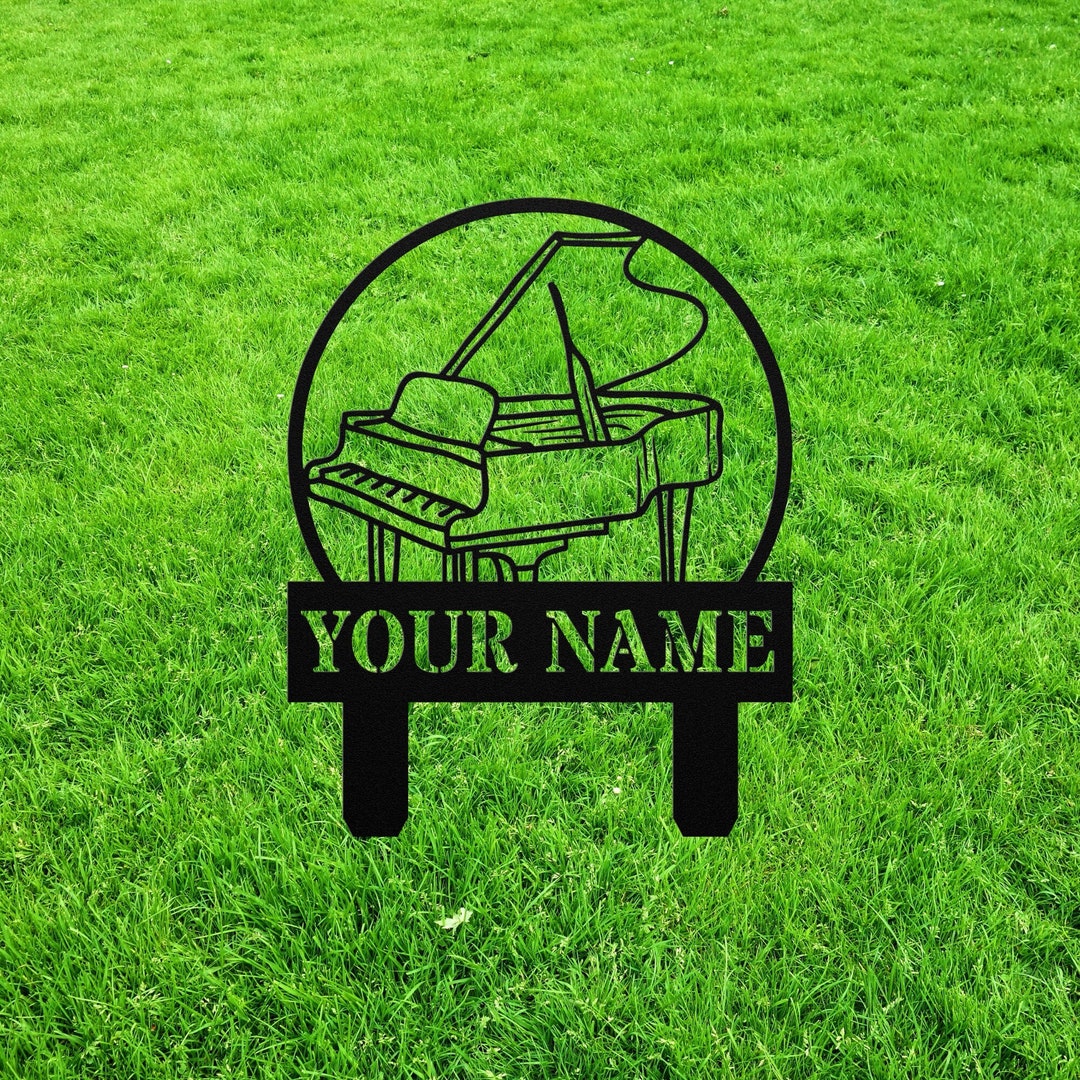 Custom Piano Monogram Metal Yard Art Address Sign, Personalized Piano