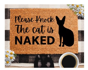 Please Knock the Cats is Naked Doormat, Cat Welcome Mat Gift for Sphynx Sphynix Owner Pet Lover Custom Personalized Doormat | Housewa